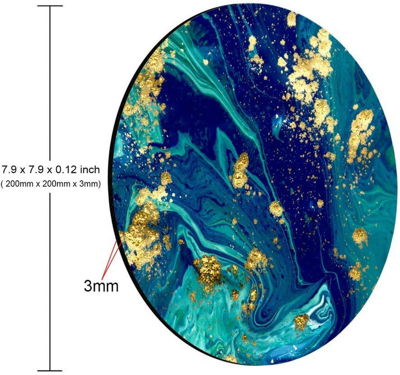 Kék márvány kerek egéralátét Arany zöld, türkiz, kör alakú egérpad, mérete 7,9 x 7,9 x 0,12 hüvelyk laptop számítógéphez otthon