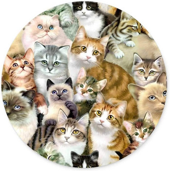 Нехлъзгаща се гумена кръгла подложка за мишка Забавна групова котка, животно, домашен любимец, кръгла игрална подложка за мишка (7,87 инча x 7,87 инча) за лаптоп