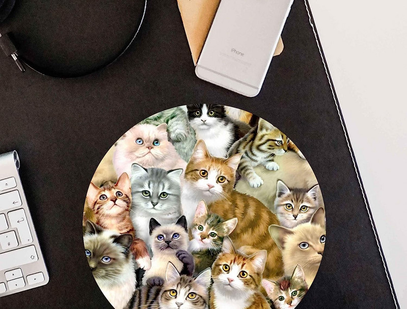 Αντιολισθητικό ελαστικό στρογγυλό μαξιλαράκι ποντικιού Funny Group Cat Animal Pet Design Στρογγυλό gaming Mouse Pad (7,87 ίντσες x 7,87 ίντσες) για φορητό υπολογιστή