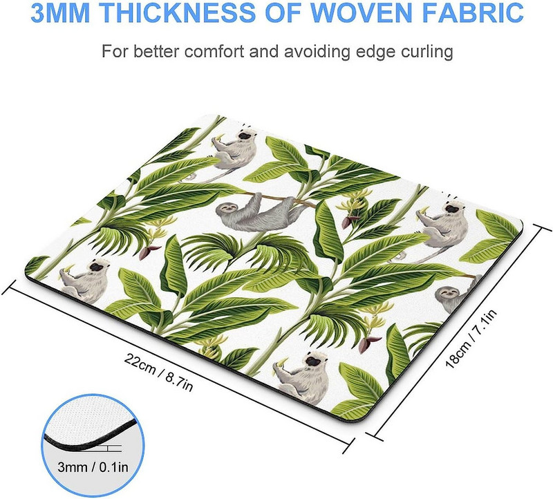 Palm Leaf Sloth Mouse Pad Αντιολισθητικό ποντίκι Υπολογιστή mousepad με λαστιχένια βάση για φορητό υπολογιστή γραφείου σπιτιού Gaming 20 * 25cm