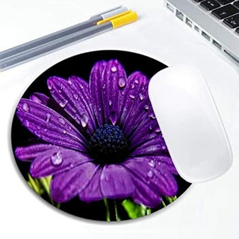 Подложка за мишка с лилаво цвете Кръгла неплъзгаща се гумена подложка за мишка Лаптоп Офис Компютър Декор Сладък дизайн на аксесоари за бюро Подложка за мишка
