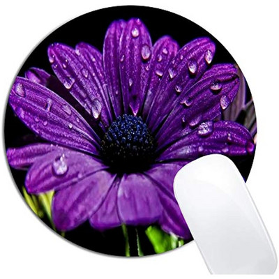 Подложка за мишка с лилаво цвете Кръгла неплъзгаща се гумена подложка за мишка Лаптоп Офис Компютър Декор Сладък дизайн на аксесоари за бюро Подложка за мишка