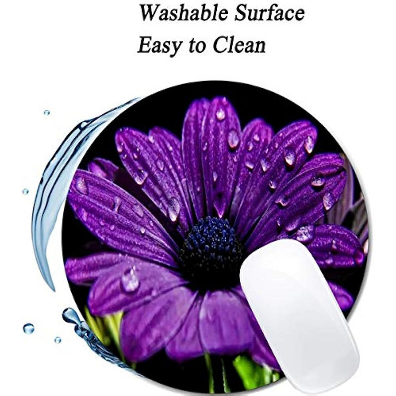 Подложка за мишка с лилаво цвете Кръгла неплъзгаща се гумена подложка за мишка Лаптоп Офис Компютър Декор Сладък дизайн на аксесоари за бюро Подложка за мишка