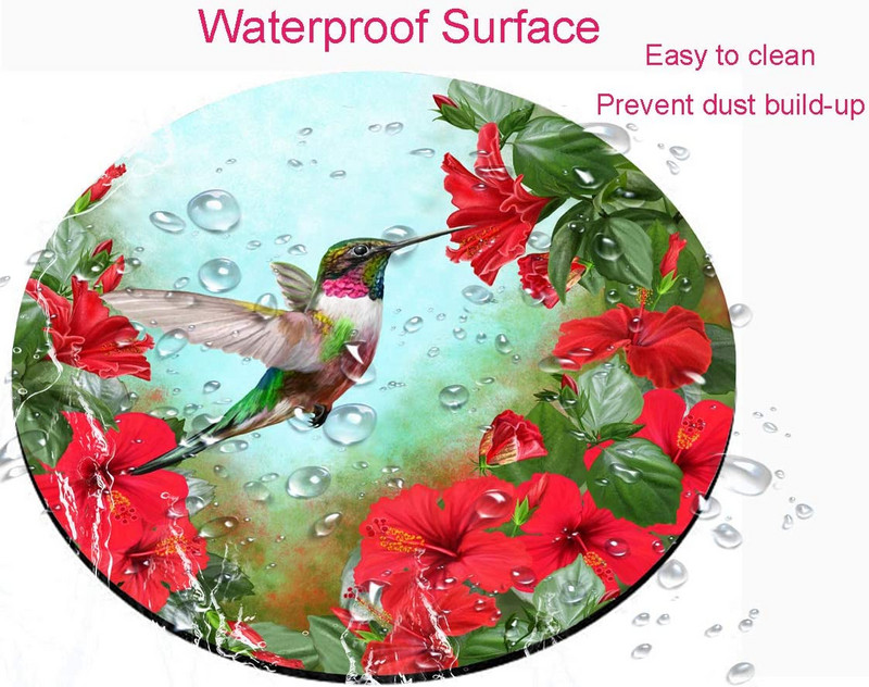 Un cerc de hibiscus roșu și frunze verzi Tapete rotunde pentru mouse Covoraș pentru mouse impermeabile, anti-alunecare, cu bază de cauciuc, mousepads 7,9 x 0,12 inci