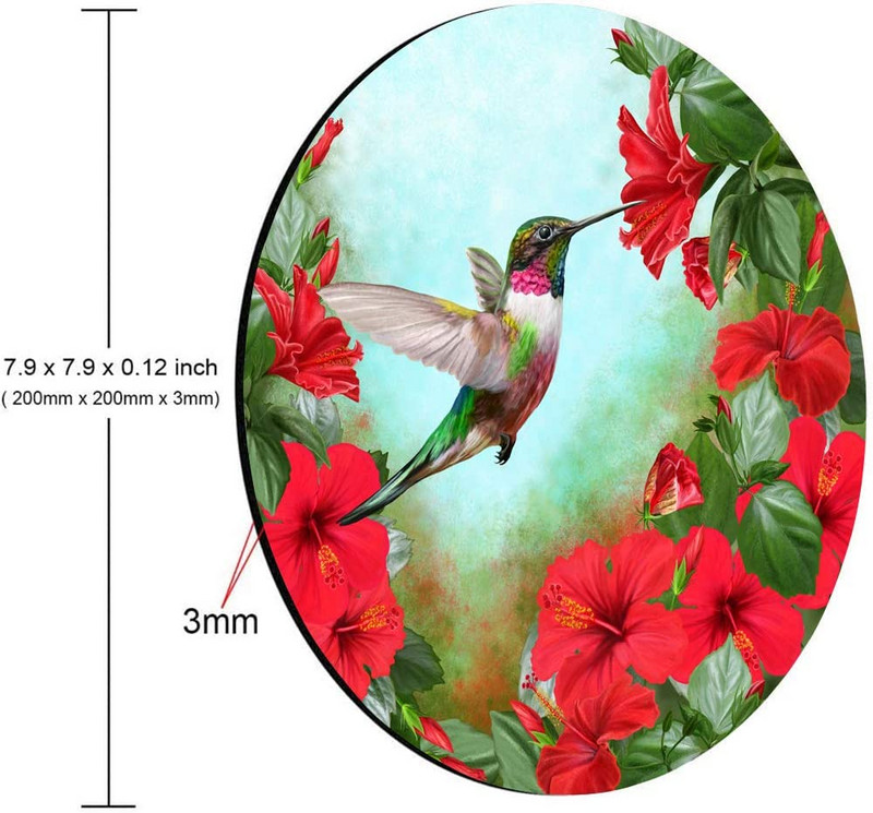 Un cerc de hibiscus roșu și frunze verzi Tapete rotunde pentru mouse Covoraș pentru mouse impermeabile, anti-alunecare, cu bază de cauciuc, mousepads 7,9 x 0,12 inci