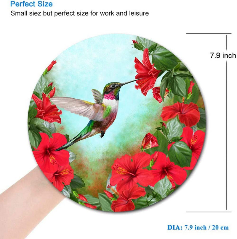 Un cerc de hibiscus roșu și frunze verzi Tapete rotunde pentru mouse Covoraș pentru mouse impermeabile, anti-alunecare, cu bază de cauciuc, mousepads 7,9 x 0,12 inci