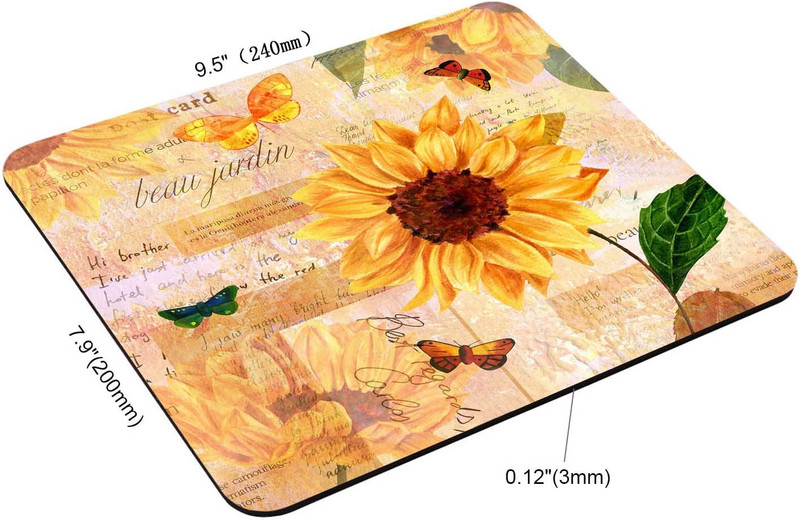 Малка подложка за мишка Цветни пеперуди Жълти слънчогледи Подложка за мишка с миеща се кърпа Неплъзгаща се гумена основа Подложки за мишка Подложки за мишка