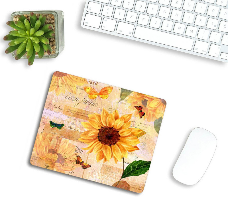 Малка подложка за мишка Цветни пеперуди Жълти слънчогледи Подложка за мишка с миеща се кърпа Неплъзгаща се гумена основа Подложки за мишка Подложки за мишка