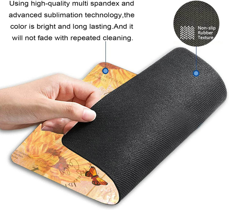 Малка подложка за мишка Цветни пеперуди Жълти слънчогледи Подложка за мишка с миеща се кърпа Неплъзгаща се гумена основа Подложки за мишка Подложки за мишка