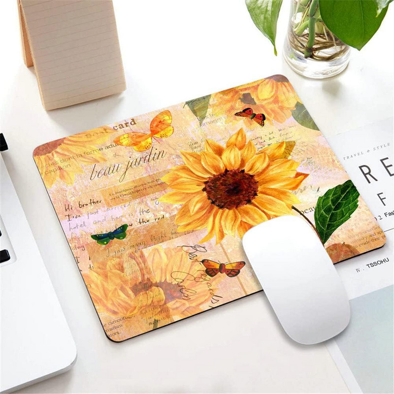 Малка подложка за мишка Цветни пеперуди Жълти слънчогледи Подложка за мишка с миеща се кърпа Неплъзгаща се гумена основа Подложки за мишка Подложки за мишка