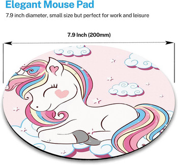 Στρογγυλό Mouse Pad Χαριτωμένος πολύχρωμος μονόκερος για Παιδικό ποντικίσιο χαλάκι Μικρό αντιολισθητικό ποντίκι με βάση από καουτσούκ με σχέδια για εργασία και παιχνίδια