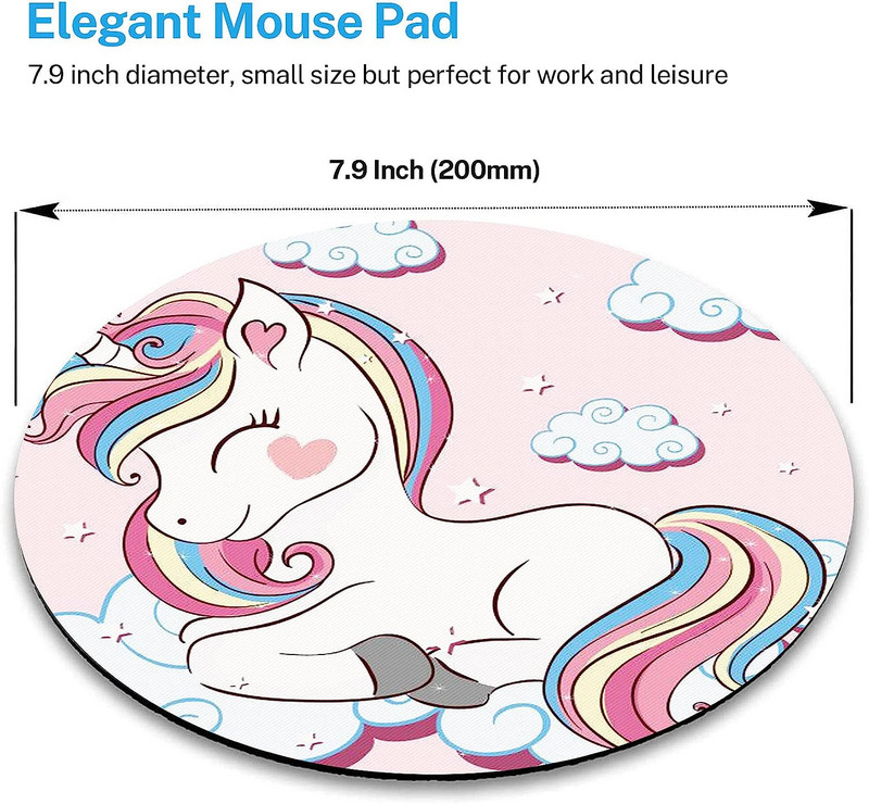 Okrugla podloga za miša, slatki šareni jednorog za dječju podlogu za miš, mala neklizajuća gumena podloga za miša s dizajnom za rad i igranje