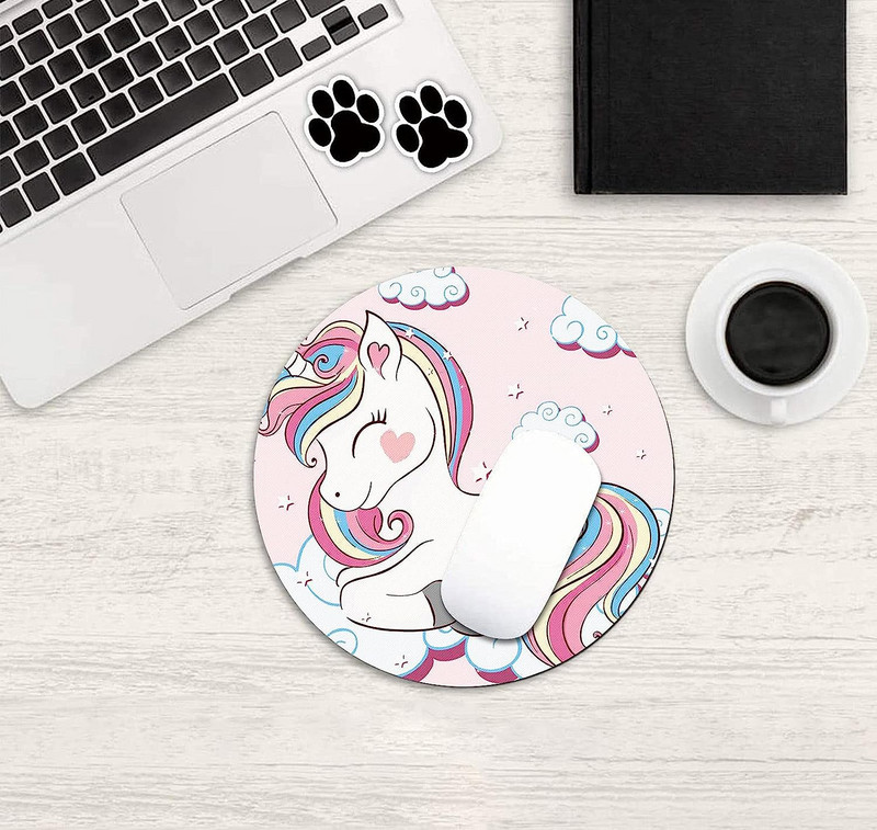 Okrugla podloga za miša, slatki šareni jednorog za dječju podlogu za miš, mala neklizajuća gumena podloga za miša s dizajnom za rad i igranje