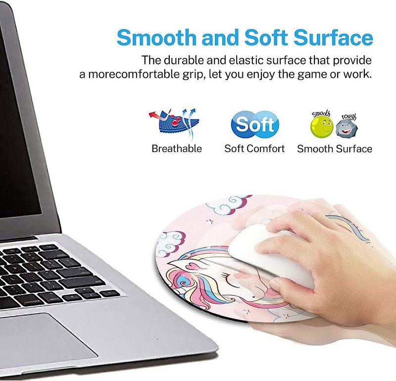 Okrugla podloga za miša, slatki šareni jednorog za dječju podlogu za miš, mala neklizajuća gumena podloga za miša s dizajnom za rad i igranje