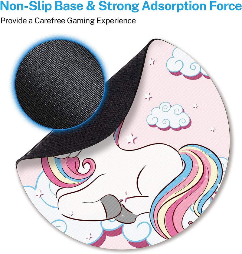 Okrugla podloga za miša, slatki šareni jednorog za dječju podlogu za miš, mala neklizajuća gumena podloga za miša s dizajnom za rad i igranje