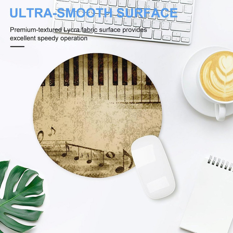 Νότα μουσικής πιάνου Στρογγυλό Mouse Pad Χαριτωμένα MousePads Αντιολισθητικό ποντίκι για οικιακό γραφείο για φορητό υπολογιστή παιχνιδιών Σπίτι