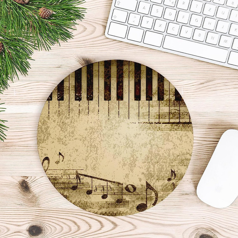 Νότα μουσικής πιάνου Στρογγυλό Mouse Pad Χαριτωμένα MousePads Αντιολισθητικό ποντίκι για οικιακό γραφείο για φορητό υπολογιστή παιχνιδιών Σπίτι