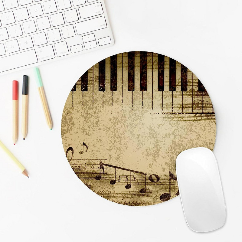Νότα μουσικής πιάνου Στρογγυλό Mouse Pad Χαριτωμένα MousePads Αντιολισθητικό ποντίκι για οικιακό γραφείο για φορητό υπολογιστή παιχνιδιών Σπίτι