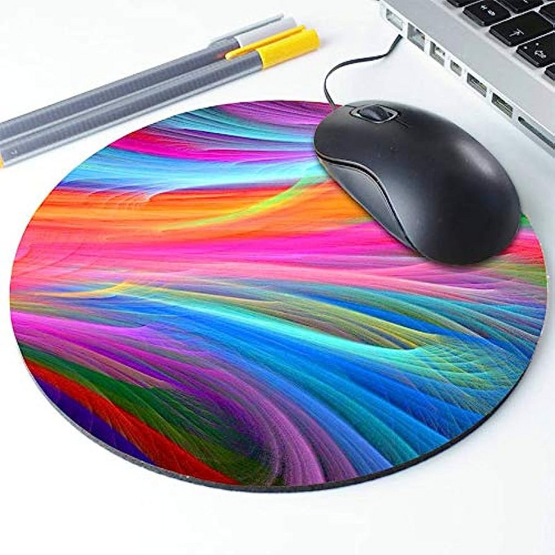 Rainbow Ocean Round Gaming Mouse Pad 7,9″×7,9″ ιντσών με αντιολισθητικό στρώμα ποντικιού βάσης από καουτσούκ για οικιακό φορητό υπολογιστή γραφείου