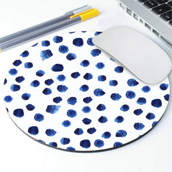 Ръчно нарисувана синя акварелна подложка за мишка на точки Polka Dot Print Dot Pattern Подарък за нейния сладък лаптоп Компютърни игри 7,9×7,9 инча