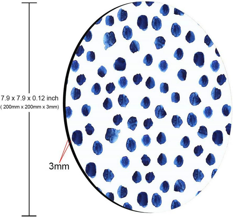 Ръчно нарисувана синя акварелна подложка за мишка на точки Polka Dot Print Dot Pattern Подарък за нейния сладък лаптоп Компютърни игри 7,9×7,9 инча