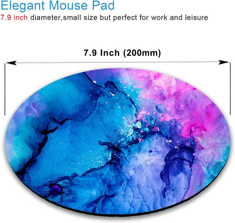 Στρογγυλό mousepad με μελάνι Σχέδιο ζωγραφικής Μπλε ροζ ακουαρέλα Μαρμάρινο Mousepad Προσωποποιημένη αντιολισθητική βάση από καουτσούκ Μικρό mousepad