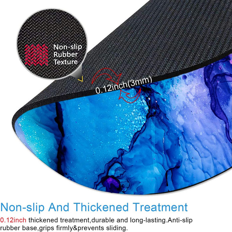Στρογγυλό mousepad με μελάνι Σχέδιο ζωγραφικής Μπλε ροζ ακουαρέλα Μαρμάρινο Mousepad Προσωποποιημένη αντιολισθητική βάση από καουτσούκ Μικρό mousepad
