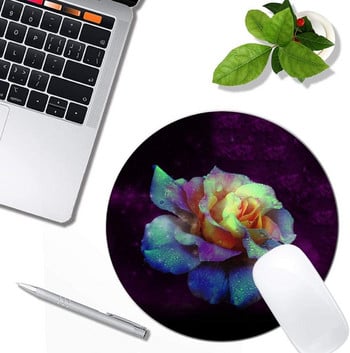 Purple Kissed Turquoise Rose Pad Mousepad Στρογγυλό αντιολισθητικό λαστιχένιο mousepad Φορητός υπολογιστής γραφείου Διακόσμηση Υπολογιστών γραφείου Χαριτωμένο σχέδιο γραφείου Mousepad