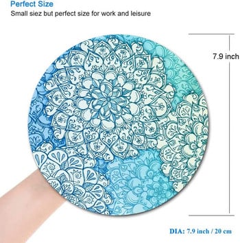 Teal Mandala Pattern Round Mouse Pad Lotus Design Геймърска подложка за мишка Водоустойчива подложка за мишка Неплъзгаща се гумена основа за офис лаптоп