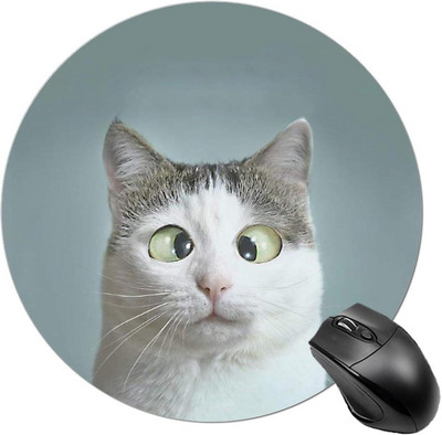 Αστεία Cross-Eye Cat Round Mouse Pad Χαριτωμένα Mousepad με αντιολισθητική λαστιχένια βάση για Γραφείο παιχνιδιών φορητού υπολογιστή