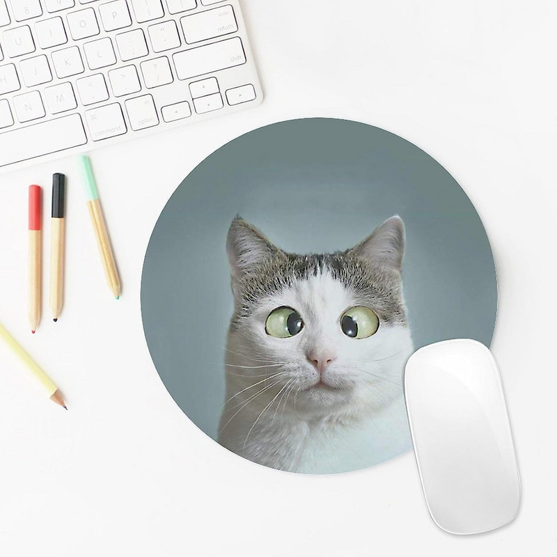 Αστεία Cross-Eye Cat Round Mouse Pad Χαριτωμένα Mousepad με αντιολισθητική λαστιχένια βάση για Γραφείο παιχνιδιών φορητού υπολογιστή
