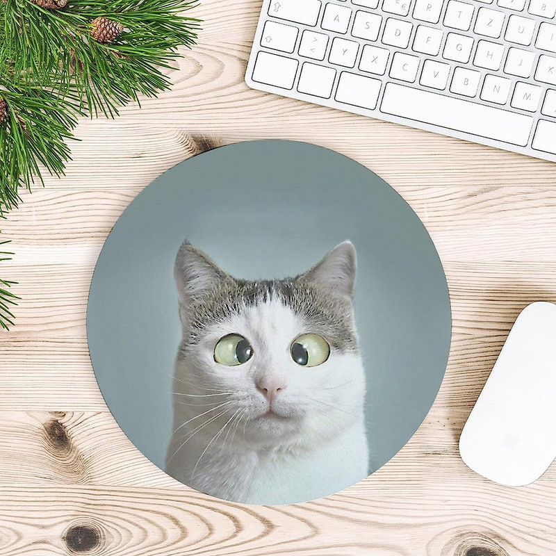 Αστεία Cross-Eye Cat Round Mouse Pad Χαριτωμένα Mousepad με αντιολισθητική λαστιχένια βάση για Γραφείο παιχνιδιών φορητού υπολογιστή