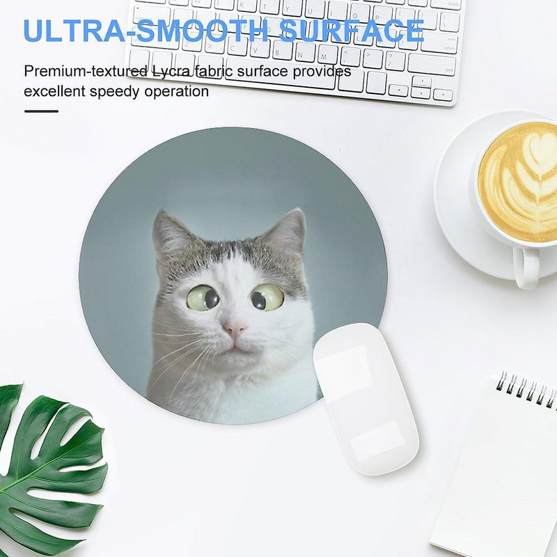 Αστεία Cross-Eye Cat Round Mouse Pad Χαριτωμένα Mousepad με αντιολισθητική λαστιχένια βάση για Γραφείο παιχνιδιών φορητού υπολογιστή