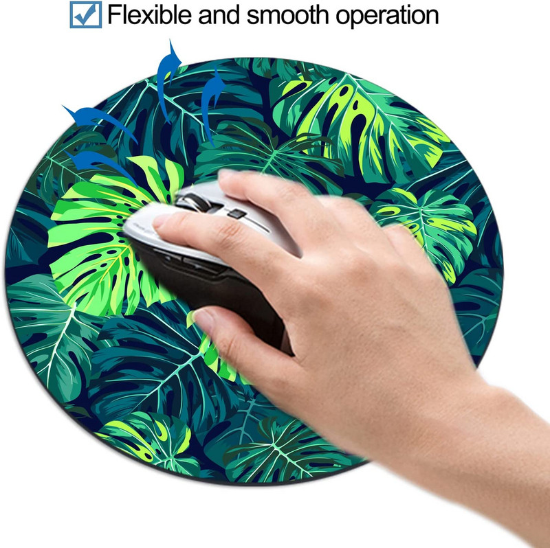 Кръгла подложка за мишка Green Leaves Малки нехлъзгащи се гумени подложки за мишка Компютърна и лаптоп подложка за мишка за офис игри на бюро 7,9x7,9 инча