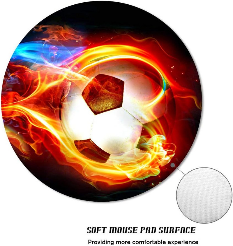 Подложка за мишка Soccer Flame Art Print с неплъзгаща се гумена игрална подложка за мишка Кръгли подложки за мишка за компютри, лаптоп 7,9x7,9 инча