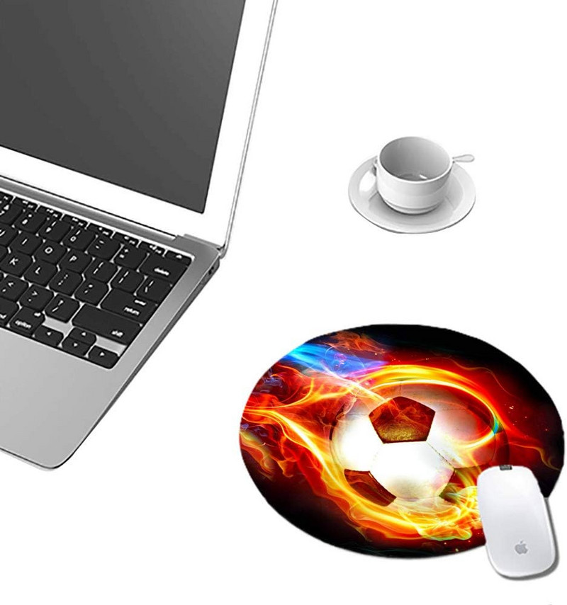 Подложка за мишка Soccer Flame Art Print с неплъзгаща се гумена игрална подложка за мишка Кръгли подложки за мишка за компютри, лаптоп 7,9x7,9 инча