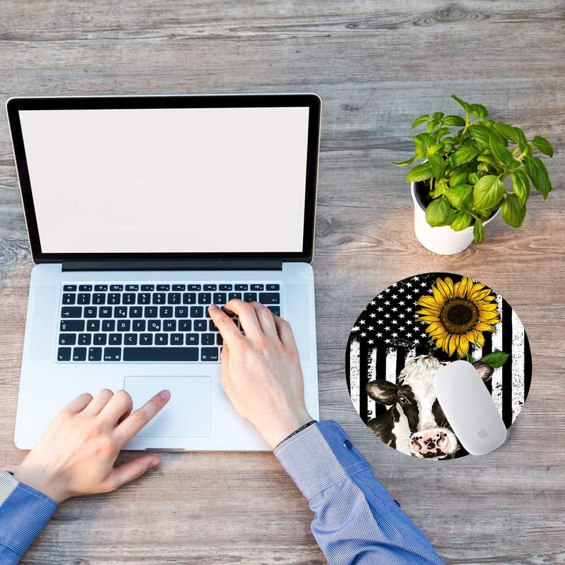 American Flag Sunflower Στρογγυλό Mouse Pad Σχεδιασμός Gaming Mouse Mat Αδιάβροχο αντιολισθητικό λαστιχένια βάση Mousepad 7,9x0,12 ίντσες