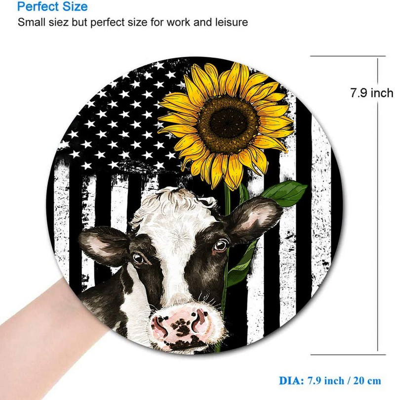 American Flag Sunflower Στρογγυλό Mouse Pad Σχεδιασμός Gaming Mouse Mat Αδιάβροχο αντιολισθητικό λαστιχένια βάση Mousepad 7,9x0,12 ίντσες