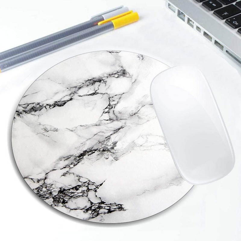 Μαύρο και άσπρο μαρμάρινο μαξιλαράκι ποντικιού Στρογγυλό αντιολισθητικό ελαστικό mousepad Διακοσμητικό υπολογιστή γραφείου Χαριτωμένα αξεσουάρ γραφείου Σχεδιασμός Mousepad