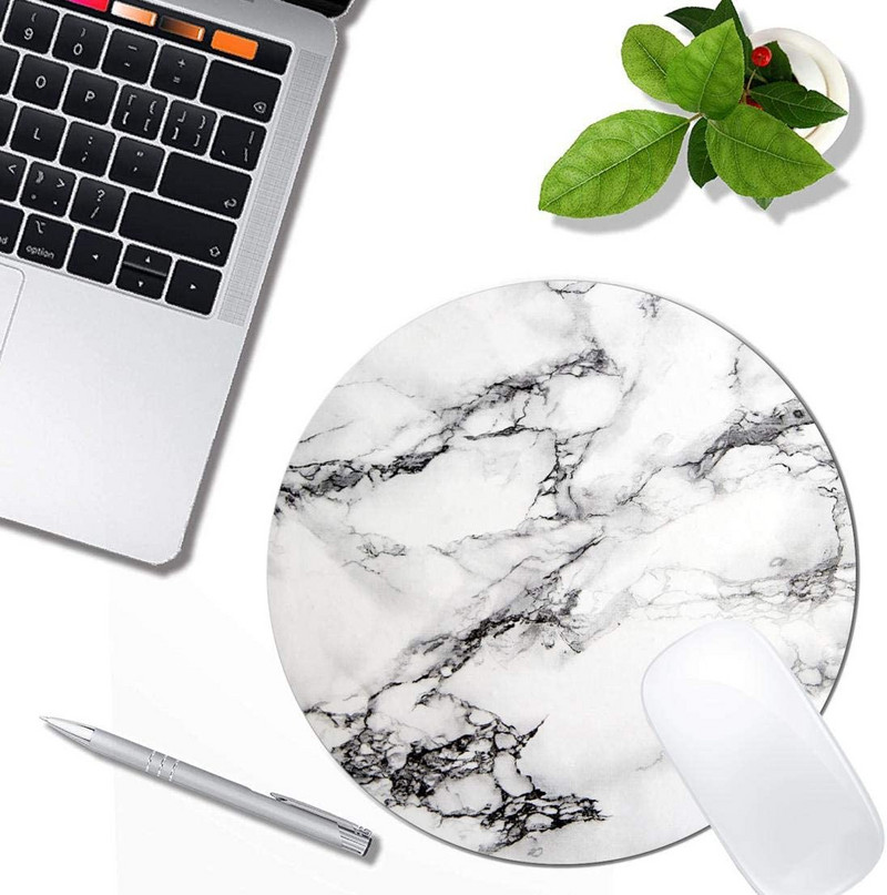 Μαύρο και άσπρο μαρμάρινο μαξιλαράκι ποντικιού Στρογγυλό αντιολισθητικό ελαστικό mousepad Διακοσμητικό υπολογιστή γραφείου Χαριτωμένα αξεσουάρ γραφείου Σχεδιασμός Mousepad