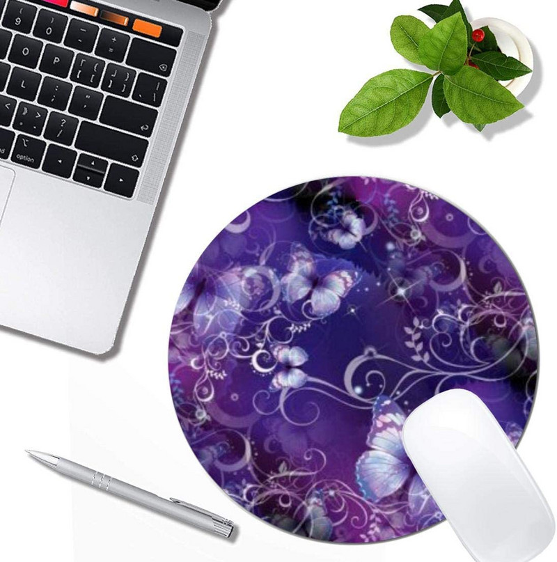 Butterfly On Purple Mouse Pad Στρογγυλό αντιολισθητικό ελαστικό mousepad Διακοσμητικό φορητού υπολογιστή γραφείου Χαριτωμένα αξεσουάρ γραφείου Σχεδιασμός Mousepad