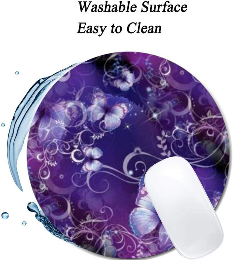 Butterfly On Purple Mouse Pad Στρογγυλό αντιολισθητικό ελαστικό mousepad Διακοσμητικό φορητού υπολογιστή γραφείου Χαριτωμένα αξεσουάρ γραφείου Σχεδιασμός Mousepad