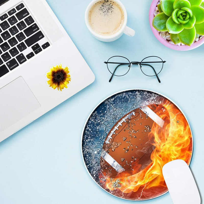 Jalgpall Fire Water Mouse Pad Mängu ümmargune hiirepadi arvuti sülearvutile libisemiskindel kummist lauamatt Armas kontorikingitus (7,9 tolli)