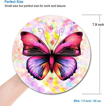 Кръгла подложка за мишка Pretty Butterfly Симпатична игрална подложка за мишка Водоустойчива неплъзгаща се гумена основа Подложки за мишка 7,9x0,12 инча