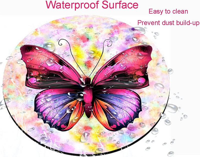 Кръгла подложка за мишка Pretty Butterfly Симпатична игрална подложка за мишка Водоустойчива неплъзгаща се гумена основа Подложки за мишка 7,9x0,12 инча