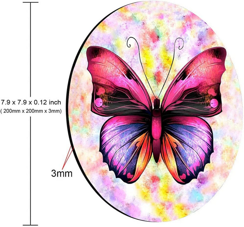 Кръгла подложка за мишка Pretty Butterfly Симпатична игрална подложка за мишка Водоустойчива неплъзгаща се гумена основа Подложки за мишка 7,9x0,12 инча