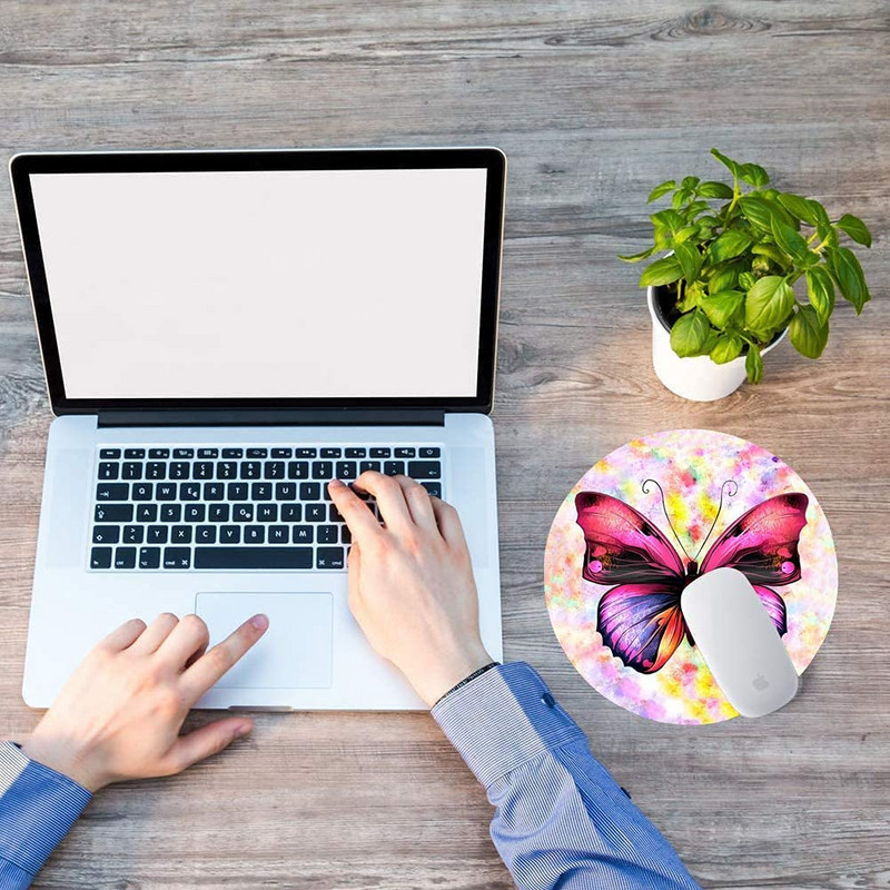 Кръгла подложка за мишка Pretty Butterfly Симпатична игрална подложка за мишка Водоустойчива неплъзгаща се гумена основа Подложки за мишка 7,9x0,12 инча