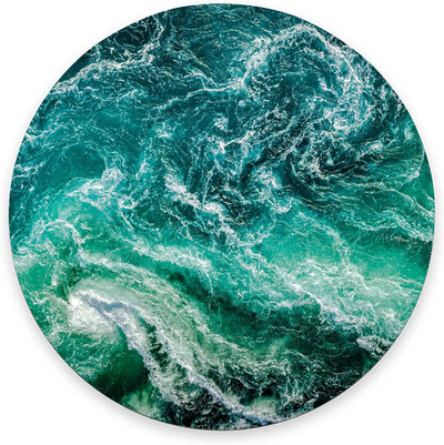 Кръгла подложка за мишка Green Ocean Waves Симпатична игрална подложка за мишка Водоустойчива неплъзгаща се гумена основа Подложки за мишка 7,9x0,12 инча
