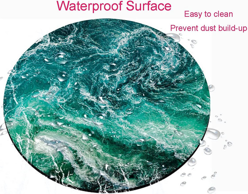 Кръгла подложка за мишка Green Ocean Waves Симпатична игрална подложка за мишка Водоустойчива неплъзгаща се гумена основа Подложки за мишка 7,9x0,12 инча