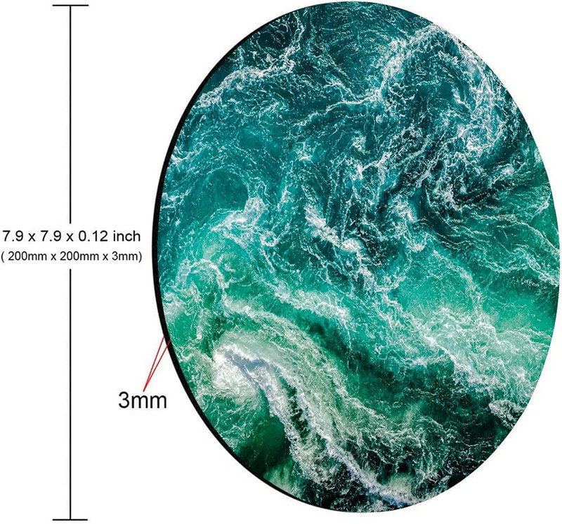 Кръгла подложка за мишка Green Ocean Waves Симпатична игрална подложка за мишка Водоустойчива неплъзгаща се гумена основа Подложки за мишка 7,9x0,12 инча
